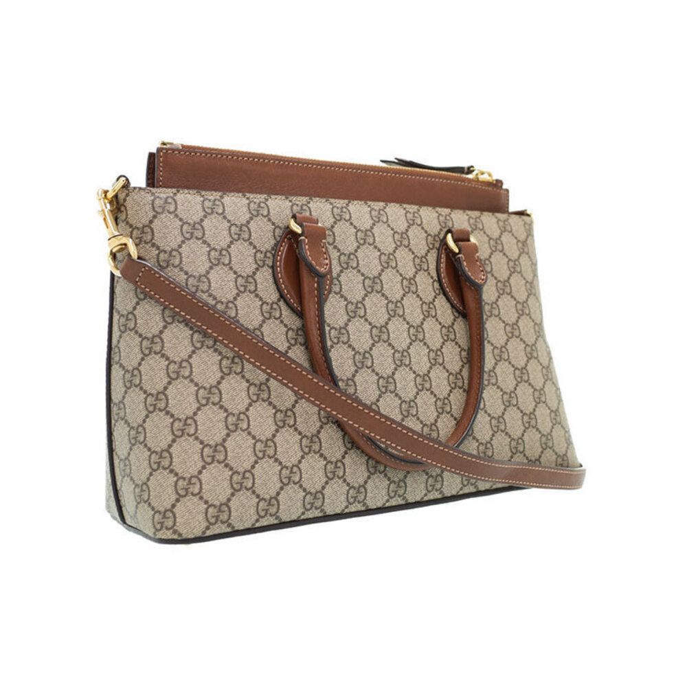 Gucci Supreme Brown Calfskin GG Moon Zip 2way Tote Monogram Top